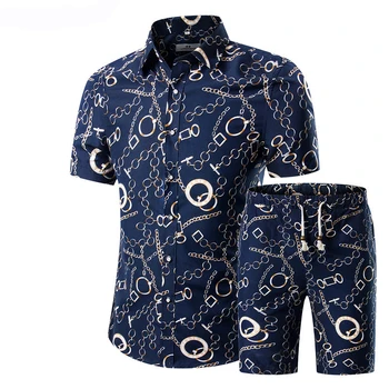 Modelis Tracksuit Vyrų Vasaros Paplūdimio Vyrų Nustatyti 2020 m. Mens Gėlių Spausdinti marškinėliai +Šortai Dviejų dalių Rinkiniai Gėlių Paplūdimio Swaet Kostiumas