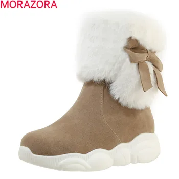 MORAZORA 2020 m. Žiemos sniego batai patogus med kulniukai aikštėje kojų ponios batų mados bowknot išlaikyti šiltas batai moterims