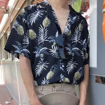 Moterų Havajų Stiliaus Derliaus Mygtuką Spausdinti Kokoso Medžio Marškinėliai Prarasti Mados Atsitiktinis Trumpą Šifono Rankovėmis Marškinėliai