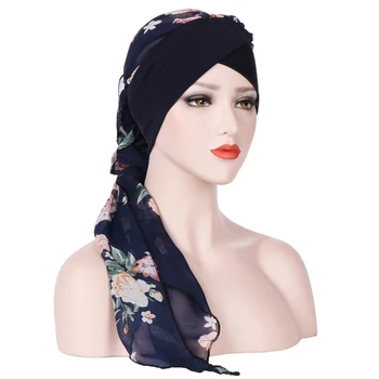 Moterų Mados Gėlių Skarelė Musulmonų Ruožas iš Anksto Susieta Turbaną Bohemijos Skrybėlę Beanies variklio Dangčio Kepurės Hijabs HairAccessories Atostogų
