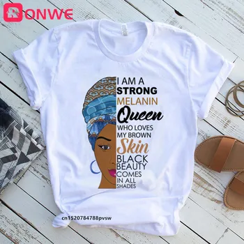 Moterų Melanino marškinėliai Mergina Esu Stipri Melanino Karalienė T-shirt Afrikos Juoda Mergaitė, Istorija Mėnesį 90s Drabužių,Lašas Laivas