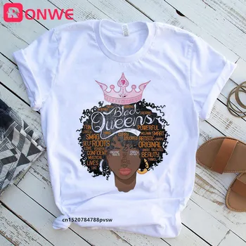 Moterų Melanino marškinėliai Mergina Esu Stipri Melanino Karalienė T-shirt Afrikos Juoda Mergaitė, Istorija Mėnesį 90s Drabužių,Lašas Laivas