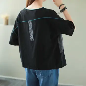 Moterų Vasaros Mados Korėja Stilius Derliaus Kratinys Prašmatnus T-shirt Office Lady Negabaritinių Puloveris Tee Moterų Prarasti Atsitiktinis Chic Viršūnės
