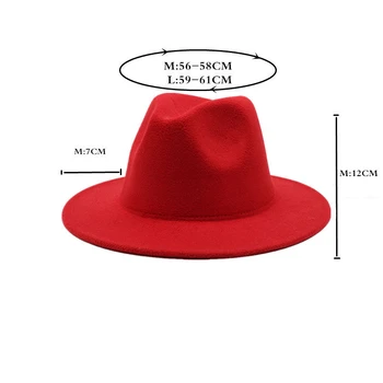 Moterų vilnos šiltas seklių viršuje fedora mados tendencija unisex kepurės vientisos spalvos 60CM dydžio kepurės vyrų klasikinis kaulų melonik skrybėlę vyras