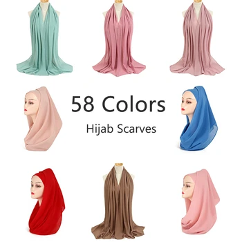 Moterų Šifono Hijab Skara Galvą Apsiaustas Musulmonų Lady Foulard Lankelis Šalikai Kietas Musulman Islamo Skaros Hijabs Padengti Turbaną
