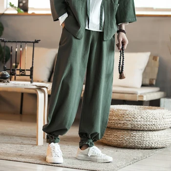 M~5XL 2019 Nauji vyriški drabužiai Retro Hareno kelnaitės vyrų rudens suknelė vientisa spalva paprasta prarasti kojų papildomų dydis atsitiktinis kelnės