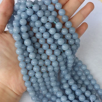 Natūraliai mėlyname angelite akmens karoliukai sklandžiai turas žavesio akmuo perles Papuošalai Priėmimo 