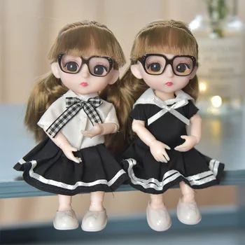 Naujas 16 cm BjD Doll 13 Kilnojamojo Sąnarių 3D Akis Mados Koledžo Stiliaus Kostiumas Siųsti Akinius Mergina 