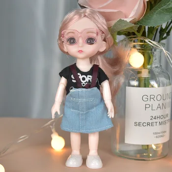 Naujas 16 cm BjD Doll 13 Kilnojamojo Sąnarių 3D Akis Mados Koledžo Stiliaus Kostiumas Siųsti Akinius Mergina 