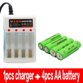 Naujas AA baterijos 4000 mAh įkraunamos baterijos AA 1,5 V Įkrovimo Naujas Alcalinas drummey +1pcs 4-cell baterijos įkroviklis