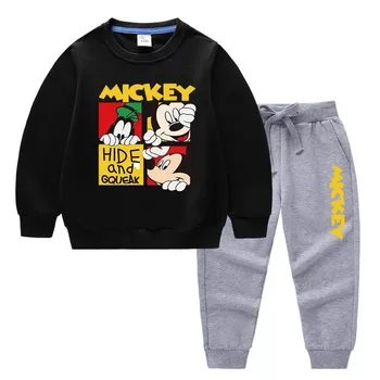 Naujas Disney Mickey Mouse Berniuko Drabužių Rinkinys Vaikams Mergina Hoodies Palaidinės+Kelnes 2vnt Atsitiktinis Komplektus Vaikams sportinis Kostiumas