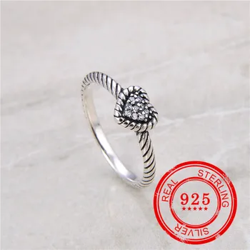 Naujas mados autentiški 925 sterlingas sidabro žiedas cirkonis inkrustacijos širdies formos sidabro žiedas moterų vestuvių dovaną, meilę pora žiedas