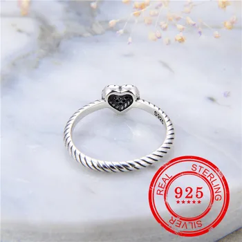 Naujas mados autentiški 925 sterlingas sidabro žiedas cirkonis inkrustacijos širdies formos sidabro žiedas moterų vestuvių dovaną, meilę pora žiedas