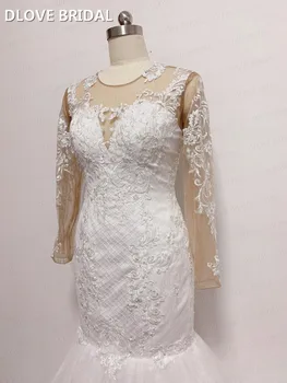Naujas Nėrinių Vestuvių Suknelė Elegantiškas Ilgas Rankoves Undinė Vestuvių Suknelė Aukštos Kokybės Suknelės Realios Nuotraukos