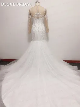 Naujas Nėrinių Vestuvių Suknelė Elegantiškas Ilgas Rankoves Undinė Vestuvių Suknelė Aukštos Kokybės Suknelės Realios Nuotraukos