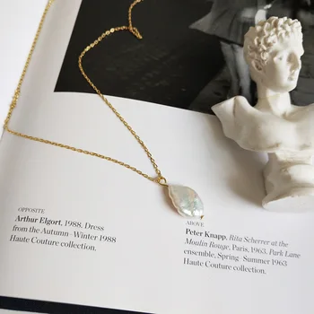 Naujienos Nekilnojamojo 925 Sterlingas Sidabro Baroko Formos Perlų Pakabukas Aukso Karoliai elegantiškas žavesio šalies moterų Minimalistinio fine jewelry