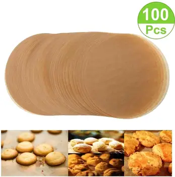 Nebalinti pergamento POPIERIAUS sausainių kepimo skardos 20.3 cm aukštos klasės rudos spalvos pagalvėlę apvalus tortas keptuvės žiedas ne klijuoti ORO fryer padėklas 100