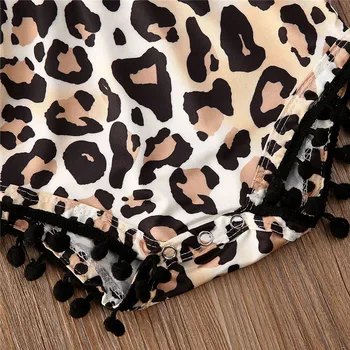 Nemokamas pristatymas Mielas Naujagimiui Mergaičių Drabužius Leopardas spausdinti Kutas medvilnės Jumpsuit apvalios kaklo, rankovių Bodysuit vienos vienetų