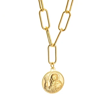 Nerūdijančio Plieno St Benedict Medalis Pakabukas Karoliai Moterų Medalla San Benito Metalo Užraktas Grandinės Karoliai Religiosas