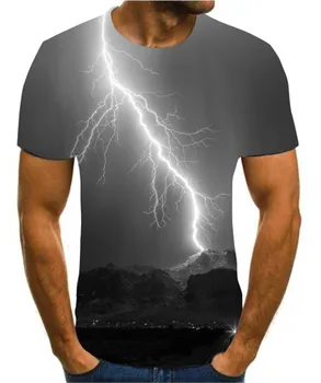 Newst Vyrų 3D spausdinimo T-shirt žaibo kraštovaizdžio spausdinimas, t-marškinėliai, vyriški marškinėliai Vasaros Black T-Shirt apvalus kaklas paplūdimio T-shirt