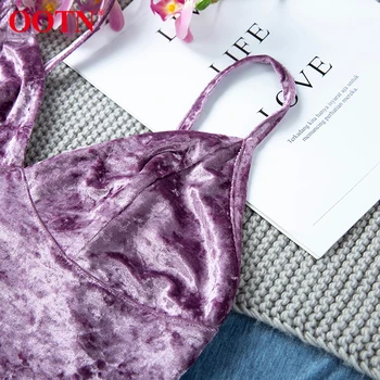 OOTN Moterų V-Kaklo, Rankovių Apkarpytos Pižama Viršų Ir Šortai, Namų Tiktų Violetinė Mezgimo Velevet Sleepwear Seksualus Dviejų dalių Komplektas 2021