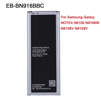Originalus Didelės Talpos Baterija EB-BN916BBC Samsung Galaxy NOTE4 N9100 N9106W N9108V N9109V 4 Pastaba Baterijos 3000mAh