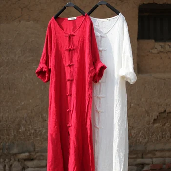 ORIGOODS Kinų stiliaus Ilgai Blosue Marškinėliai Moterims Derliaus Medvilnės Skalbiniai Ilgai Marškinėliai Plius 