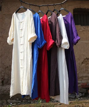ORIGOODS Kinų stiliaus Ilgai Blosue Marškinėliai Moterims Derliaus Medvilnės Skalbiniai Ilgai Marškinėliai Plius 