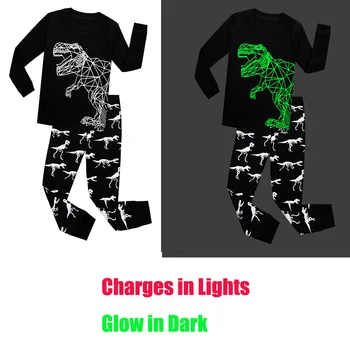 Pavasarį, Rudenį, Vaikai Švyti Tamsoje Pižama Rinkiniai Vaikams Dinozaurų Pižama Vaikams Pijama Dragon Kūdikis Sleepwear naktiniai drabužiai