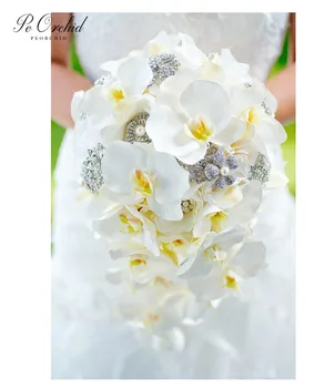 PEORCHID Sagės Kristalų Bling Nuotakos Puokštė Dramblio kaulo Geltonas Phalaenopsis Rose Prabangių Perlų Papuošalai Krioklys Vestuvių Puokštė