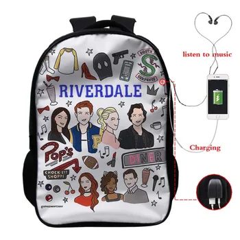 Populiarus Riverdale Kuprinė USB Mokestis, Kuprinės, Berniukų, Mergaičių Mokyklos Krepšiai, Paaugliams, Vaikams, Kuprinės Studentų Bookbag USB kelioniniai Krepšiai Dovana