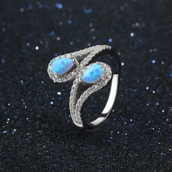 Prabanga Blue Fire Opal Žiedai Nekilnojamojo 925 Sterlingas Sidabro Piršto Žiedai Kubinis Cirkonis Moterų Vestuvių Papuošalai Dovanos (Sam Hub Fong)