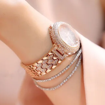 Prabangos Prekės kalnų krištolas Rose Gold Laikrodžiai Moterims, Nerūdijančio Plieno Apyrankė Diamante Kvarco Žiūrėti Moterų Suknelė Laikrodžiai moterų valandas