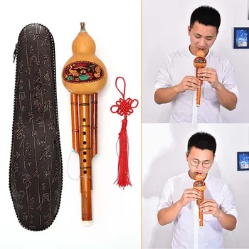 Pradedantiesiems Muzikos Mėgėjams Kinijos Rankų Darbo Bambuko Hulusi Moliūgas Cucurbit Fleita Etninių Muzikos Instrumentų Klavišą C Su Byla