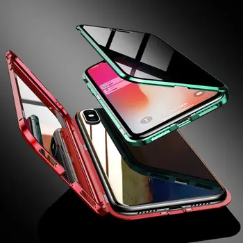 Privatumo Grūdinto Stiklo Magnetinės Atveju iPhone, 11 Pro Max XS MAX XR X 8 7 Plius Magnetas Metalo Bamperis Anti-Peeping Dangtis