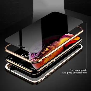 Privatumo Grūdinto Stiklo Magnetinės Atveju iPhone, 11 Pro Max XS MAX XR X 8 7 Plius Magnetas Metalo Bamperis Anti-Peeping Dangtis