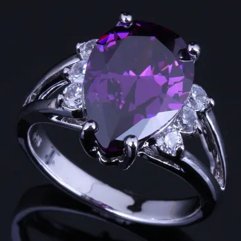 Puikus Kriaušių Violetinė Balta Kubinis Cirkonis (CZ Sidabro Padengtą Žiedas V0629