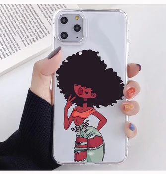 PUNQZY Melanino Magija Afrikos Black Girl plaukų meno Atveju iPhone, 11 pro max 8 7S 6 Plus X XS MAX Minkštos TPU Silikonas Skaidrus