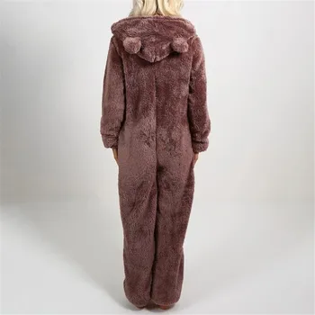 Purus Hoodies Moterų Kawaii Palaidinukė Mielas Lokys Ausies Bžūp Rudenį, Žiemą Šiltas Megztinis Ilgomis Rankovėmis Jumpsuit Vilnos Sleepwear 2020 M.