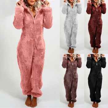 Purus Hoodies Moterų Kawaii Palaidinukė Mielas Lokys Ausies Bžūp Rudenį, Žiemą Šiltas Megztinis Ilgomis Rankovėmis Jumpsuit Vilnos Sleepwear 2020 M.