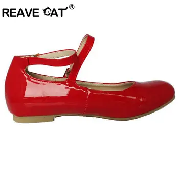 REAVE KAČIŲ Didelis dydis 30-47 US16 Naujas Saldus Saldainiai Ponios Butas batai Mielas Butai Lakinės odos Blizgučiai Sagtis Guma Juoda Raudona RL661