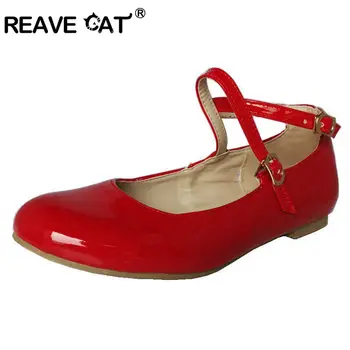 REAVE KAČIŲ Didelis dydis 30-47 US16 Naujas Saldus Saldainiai Ponios Butas batai Mielas Butai Lakinės odos Blizgučiai Sagtis Guma Juoda Raudona RL661