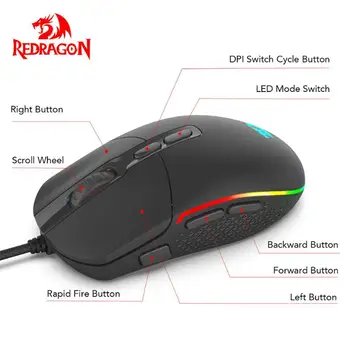 Redragon M719 OKUPANTAS laidinio optinės žaidimų pelės 7 programuojami mygtukai RGB apšvietimas 10000 DPI, ergonomiškas KOMPIUTERIO žaidimų pelės