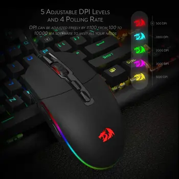 Redragon M719 OKUPANTAS laidinio optinės žaidimų pelės 7 programuojami mygtukai RGB apšvietimas 10000 DPI, ergonomiškas KOMPIUTERIO žaidimų pelės
