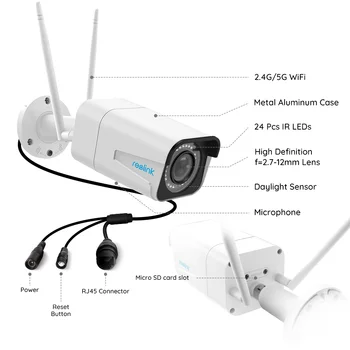 Reolink Saugumo Kameros 5MP 2.4 G/5G WiFi Kamera HD 4x Optinis Priartinimas Built-in SD Kortelės Lizdas, Naktinio matymo Kulka IP Kameros RLC-511W