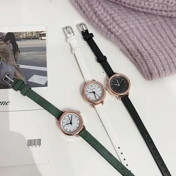 Retro paprasta moteriški rankiniai laikrodžiai ulzzang prabangos prekės ženklo smulkių kvarco moterų žiūrėti elegantiškas odos moteriška laikrodis