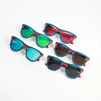Retro, Rankų darbo Mėlynos Spalvos medinis rėmas, akiniai nuo saulės, Poliarizuoti moterų, vyrų, saulės akiniai Paplūdimio Anti-UV akiniai Vairavimui