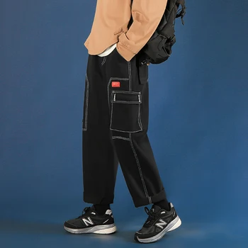Rudenį Baggy Jeans Kelnės 2020 m. Vyrų Mados Tendencijos Juoda Krovinių Kelnės Mens Pločio Kojų Džinsai Ziajać Negabaritinių Harajuku Streetwear