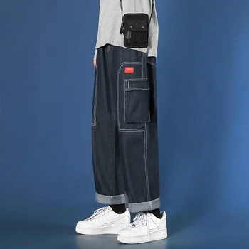 Rudenį Baggy Jeans Kelnės 2020 m. Vyrų Mados Tendencijos Juoda Krovinių Kelnės Mens Pločio Kojų Džinsai Ziajać Negabaritinių Harajuku Streetwear