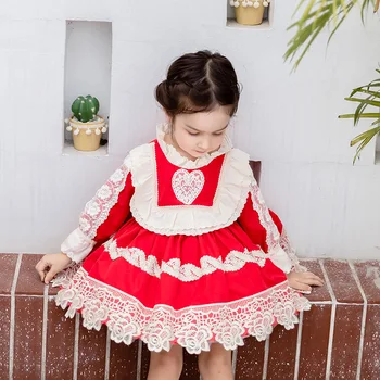 Rudenį, Žiemą Kūdikių, Mergaičių, Kūdikių Vestidos Kalėdų Dress Bamblys Girl Lolita Raudona Švenčių nėrinių Princesė Vintage suknelė